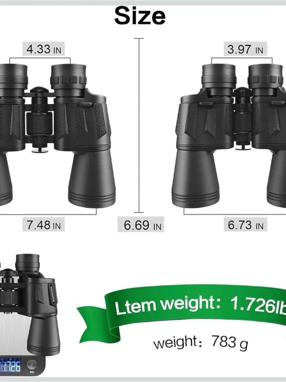20x50 Black Binoculars with 26mm Eyepieces